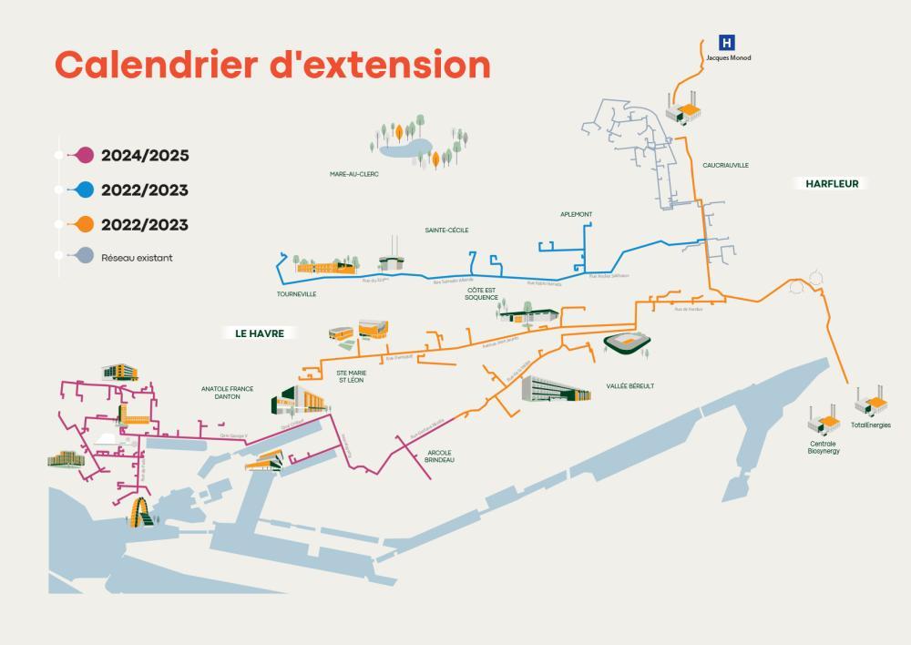 Calendrier d'extension - Réseau de chaleur Le Havre Sud