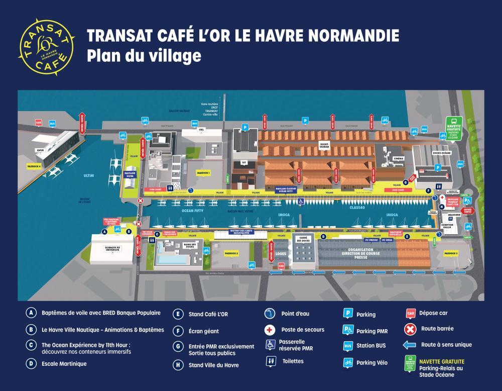 Plan du village départ de la TRANSAT CAFÉ L'OR Le Havre Normandie 2025