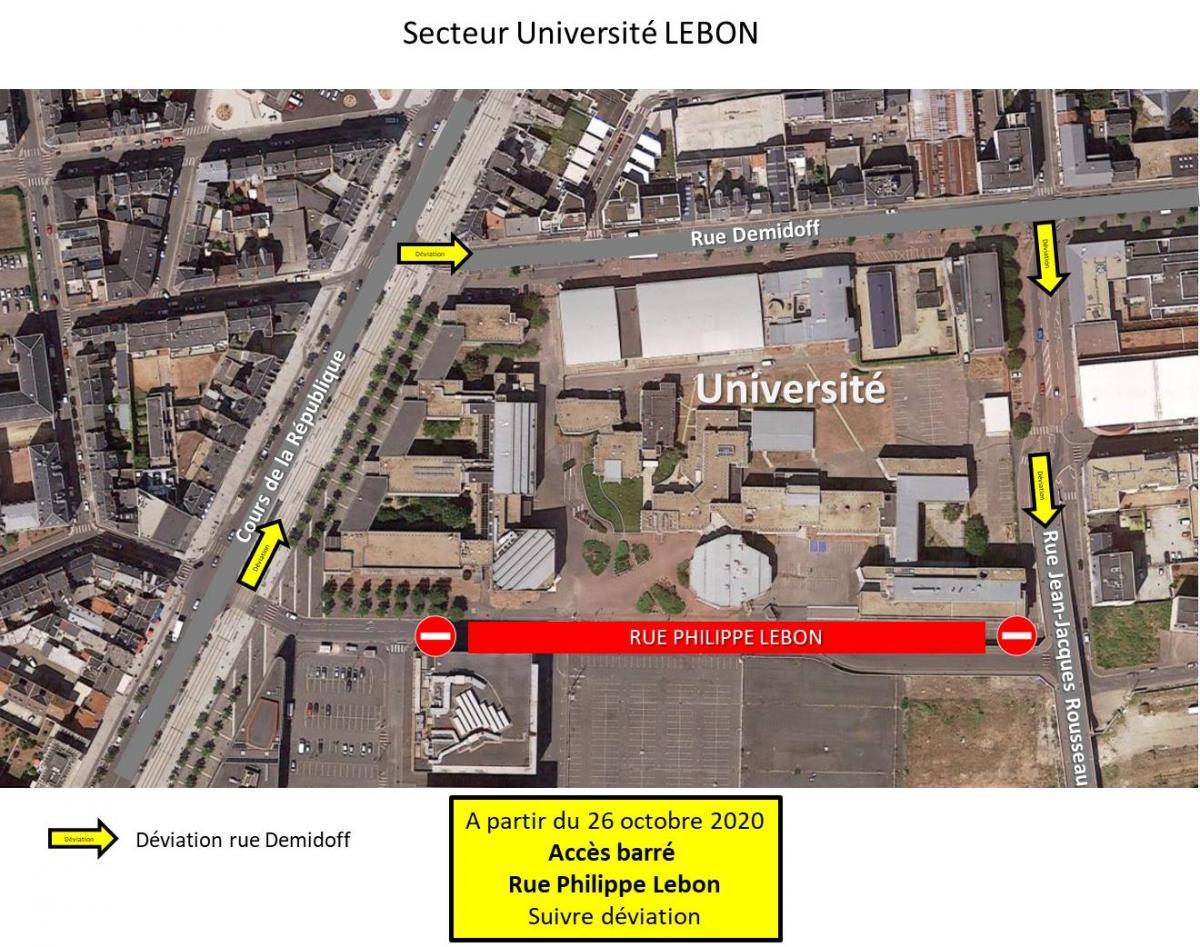 Carte de circulation autour du site Lebon