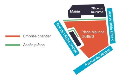 Plan des travaux à Étretat pour l'aménagement d'un bassin de gestion des effluents sous la place Maurice Guillard