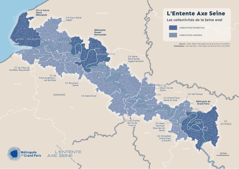 Carte du territoire de l'Entente Axe Seine (2025)