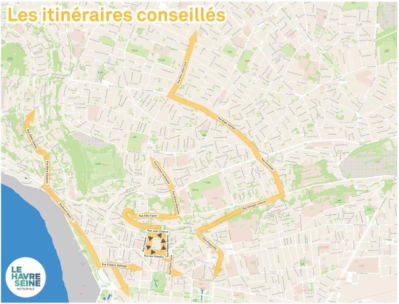 Itinéraires conseillés pendant les travaux - Nouveau plan de circulation automne 2023