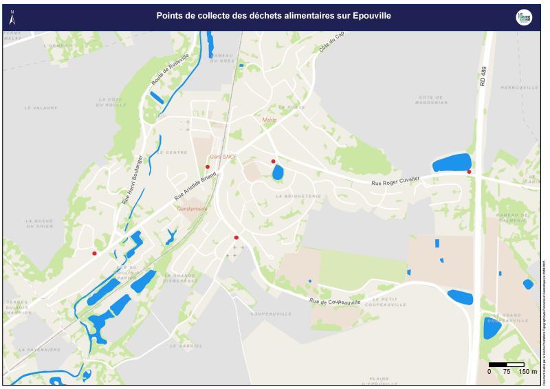 Carte des points de collecte pour les déchets alimentaires à Épouville