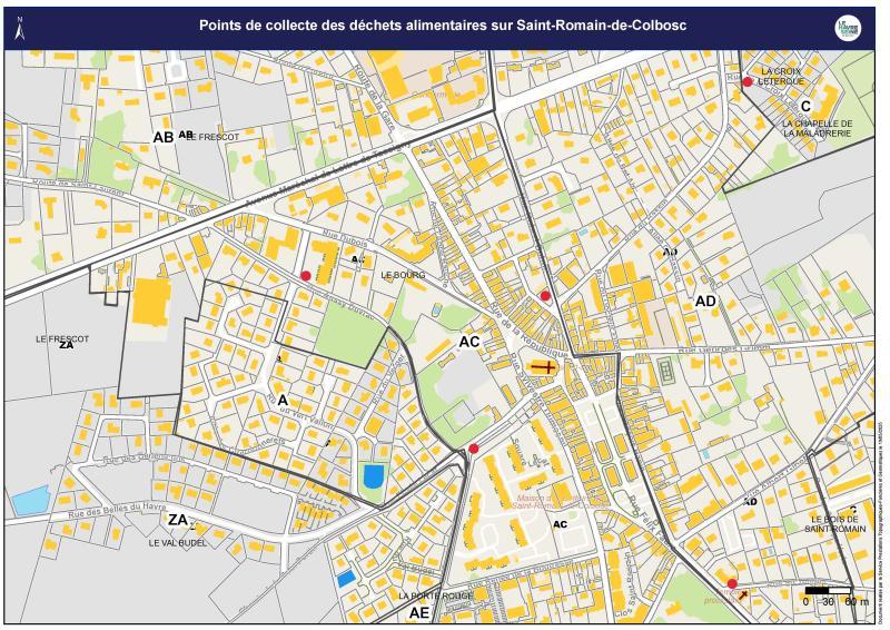 Carte des points de collecte pour les déchets alimentaires à Saint-Romain-de-Colbosc